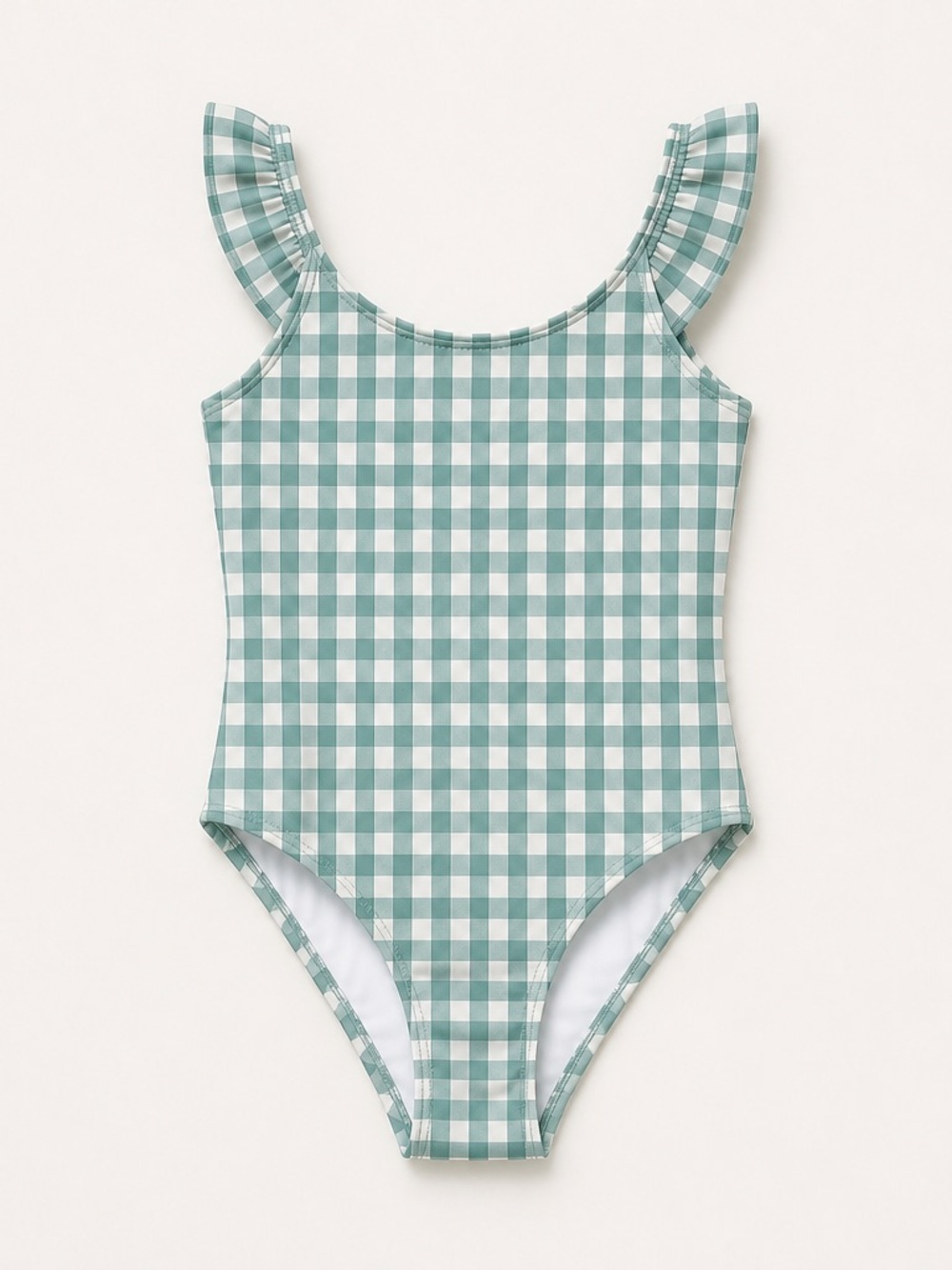 ZARA Kids Girls Green Gingham Ruffle Swimsuit 2-3 Years
